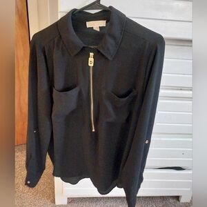 Michael Kors XL Black Long Sleeve Zip-Up Blouse